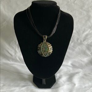 Chico's Ornate Multi Color Rhinestone Pendant Brown Cord Choker Necklace